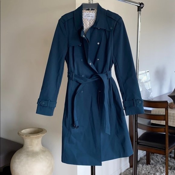 BLACK RIVET TRENCH COAT  NAVY BLUE - Picture 1 of 6